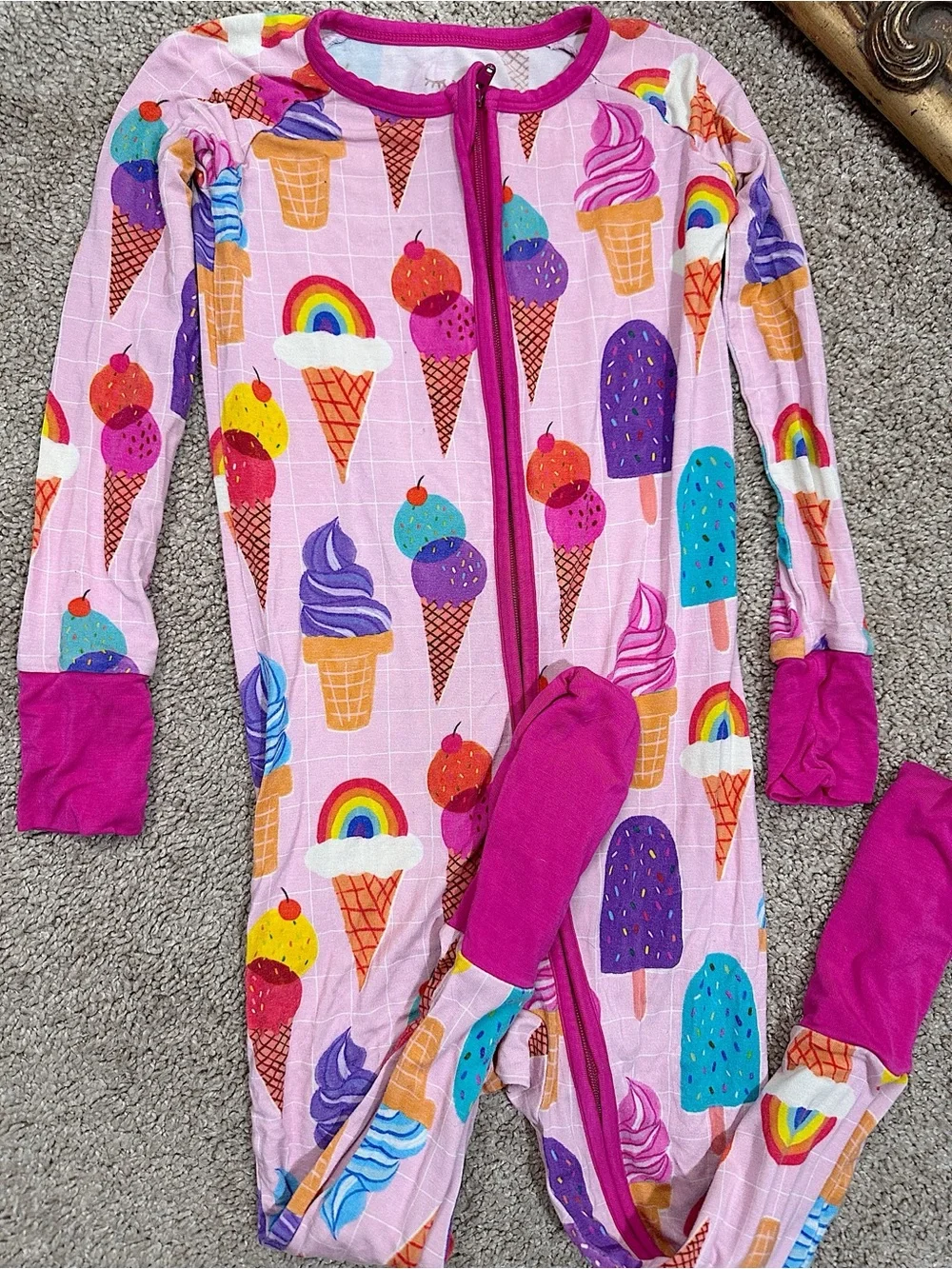Little Sleepies Bamboo Double Zipper Onsie Pajamas Ice Cream Cone Print 3T